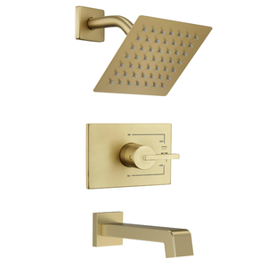 SOOOHOT Brushed Gold Shower Fixtues, Tub and Shower Faucet Set Combo with 6 Inch Gold Shower Head and Tub Spout, Gold Shower Head and Handle Set (Valve Included)