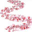 MTLEE 8 Pieces Valentine Tree Decorations Valentines Garland Shiny Heart Tinsel 6.56 Feet Each Metallic Tinsel Twist Garland for Mantle Tree Ornaments Wreath Wedding Party (Pink)