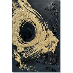 Art Hand-Painted Black and Gold Abstract Texture Oil Painting Modern Canvas Wall Art Deco 45x30 inches (Yi092)