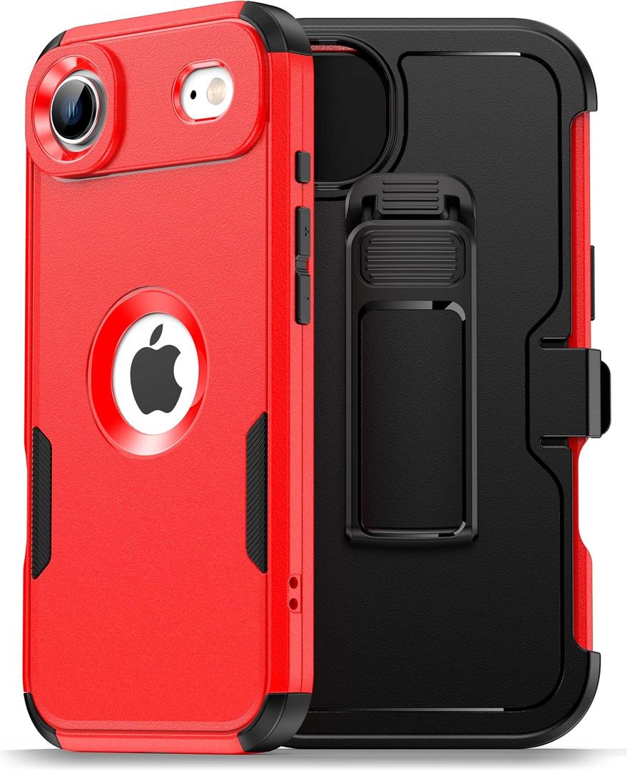 for iPhone Air Magnetic Case with Blet Clip Hoslter,Compatible with Magsafe,2X Screen Protector,Heavy Duty Protection,Rugged & Durable Phone Cover for iPhone Air Case,Red