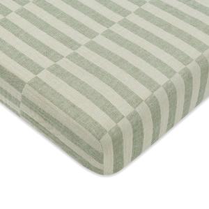 Babyletto 100% Organic Cotton Mini Crib Sheet, GOTS-Certified, Fitted 360, Ultra-Soft and Breathable Muslin - Moss Green Offset Stripe