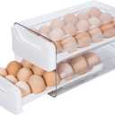 Egg Storage for Refrigerator, Egg Holder for Kitchen Countertop, PET & PP Egg Container for Fridge, Egg Dispenser for 36 Eggs, Double Layer, 18 Eggs per Layer (White)