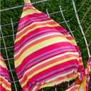 MakeMeChic Women's Striped Triangle Thong Micro Bikini Sets Halter Swimsuits Bathing Suit (S)