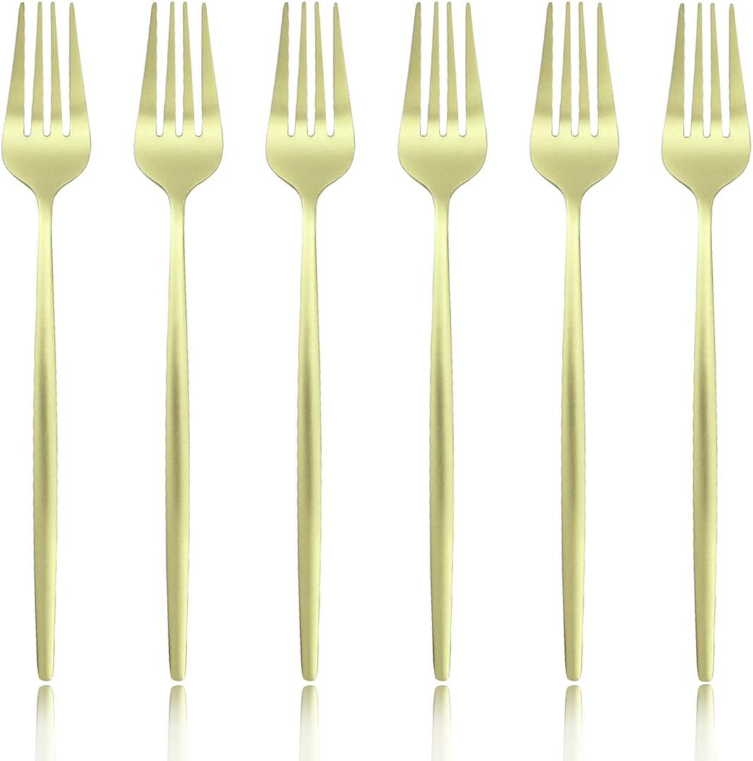 6Pcs Champagne Gold Dinner Forks 18/0 Stainless Steel Forks Set for Home Kitchen and Restaurant, Satin Finished, Dishwasher Safe (8.46-Inch, SeT Of 6)