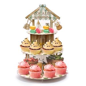 Salovio Locally Grown Baby Shower Cupcake Stand - 3 Tier Farmers Market Theme Cupcake Holder Vegetable Fruit Garden Baby Shower Dessert Cake Tower Displays for Kids Birthday Gender Reveal Party Decor