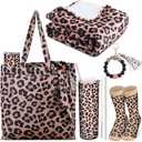 Yaomiao 4 Pcs Leopard Gift Stuff Set for Girl Women Cheetah Print Blanket 20 oz Leopard Stainless Tumbler Cheetah Tote Bag Bracelet Keychain, Party Gifts Supplies