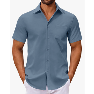 COOFANDY Men's Button Down Shirts Short Sleeve Casual Dress Shirts Untucked Summer Shirt with Pocket 2XL