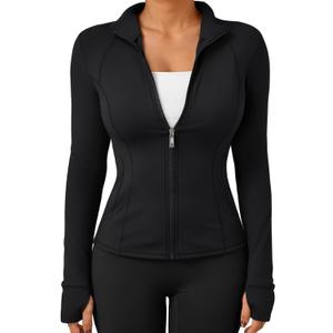 Trendy Queen Womens Lightweight Zip Up Jackets 2026 Athletic Workout Hoodies Spring Shirt Fitted Gym Clothes with Pocket (Black, L)