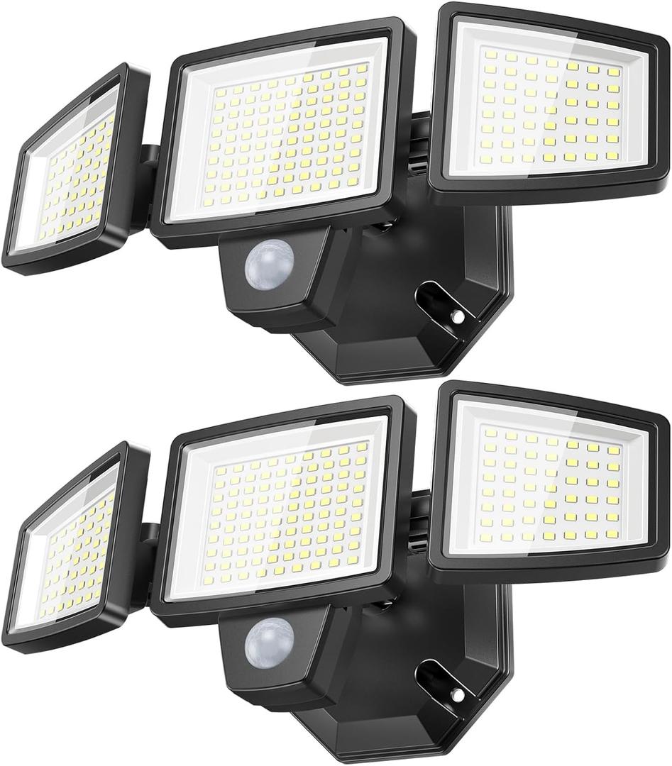 2Pack 65W LED Security Light Motion Sensor Outdoor Lights, 6500LM 3 Head LED Flood Lights Outdoor 6500K , IP65 Waterproof, Dusk to Dawn Flood Light, Motion Detected Lights for Outside Garage Yard (Black)