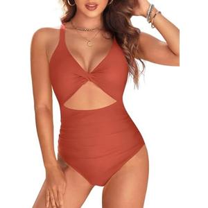 Tempt Me Women One Piece Swimsuits Tummy Control Cutout Bathing Suits Ruched V Neck Twist Front Swimwear Medium
