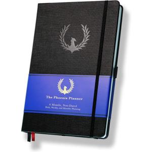 The Phoenix Planner - Best Daily Calendar and Agenda for Goal Setting, Boost Happiness and Productivity - Gratitude Journal, Habit Tracker, Quarterly Business Planner - 6 Months, Undated (Charcoal)