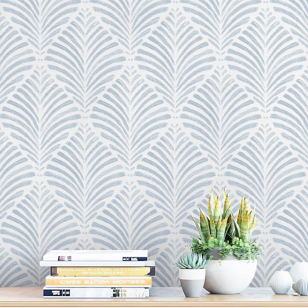 Safiyya Peel and Stick Wallpaper Boho Contact Paper 17.3"x196" Blue Geometric Modern Wall Paper Self Adhesive Removable Wallpaper for Bedroom Vinyl Rolls