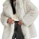 Kissonic Women's Long Faux Fur Coat Lapel Shaggy Winter Jacket Luxury Warm Furry Open Front Outerwear, Size Small
