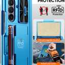 Vizvera for Samsung Galaxy Z Fold 7 Case RFID Wallet with Cards Holder[Kickstand][Camera Cover] Shockproof Silicone Protective Phone Case for Z Fold 7 2025-Lake Blue