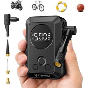 ETENWOLF Mini Bike Pump,20s Fast Inflate Bicycle Pump with Guage,150PSI Portable Electric Bike Air Pump with Presta and Schrader Valve for Mountain Bike,Road Bike,Motorcycle,Car,Sport Ball