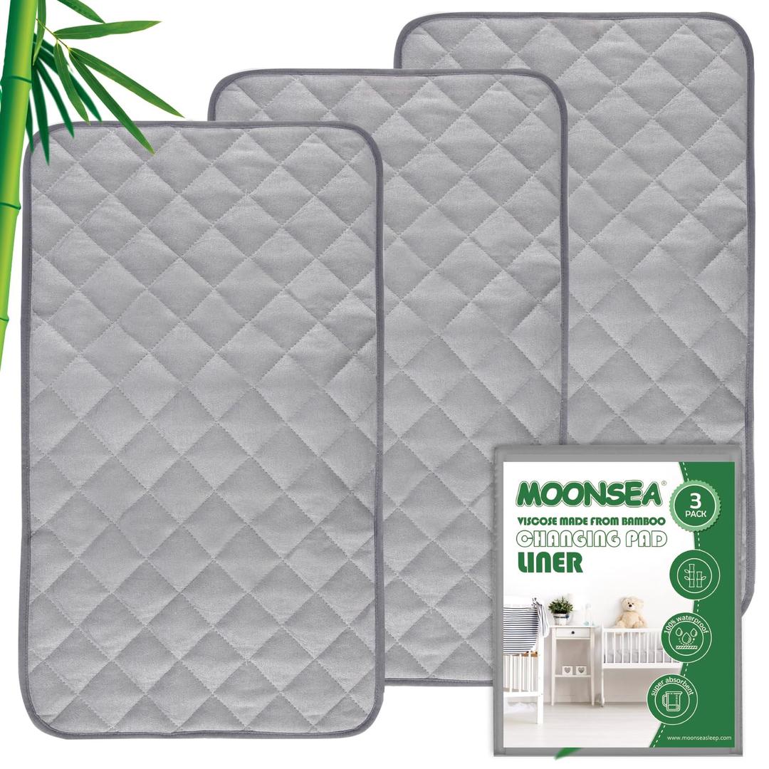 Diaper Changing Pad Liner Non-Slip, Waterproof Terry Mat, Quilted Absorbent Bassinet Liners Washable, 3 Pack 13"x 26" Reusable Portable Changing Table Pad Rectangle White 