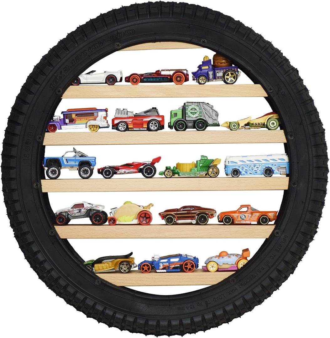 Tapeera Model Car Display Case Stand - Toy Cars Organizer Wall Display Tire Shelf Cabinet - Holds Up to 18 Diecast 1/64 Car Collectibles - Compatible with Hot Wheels Matchbox - Wheel Diameter 16 Inch