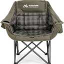 Oversized Camping Chair,Padded Camping Chairs Support 450LBS, Green Plaid | Heavy-Duty Foldable Camping Chairs with Cup Holder and Cooler Bag Portable Lawn Chair for Sports