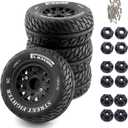 1/10 RC Short Course Truck Tires And Wheels With 12mm 14mm 17mm Hex 113mm 1/8 Rubber Tyres For 1/8 or 1/10 Scale On Road Car HSP Sonic 94102 GT PTG-2 Tamiya TT02 RC Racing Car 4PCS (Black B)