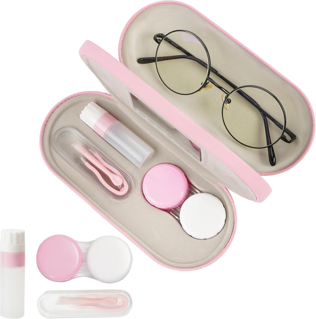 Eyeglass Case Double Sided Travel Size Cute Portable Contact Lens Box 2 in 1 Multifunction With Tool for Daily Outdoor Office