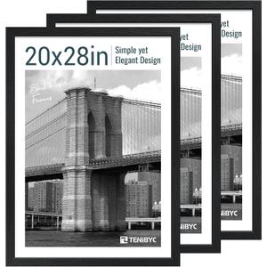 20x28 Picture Frame Set of 3 - Black Woodgrain, Solid Wood Gallery Poster Frame - Wall Hanging