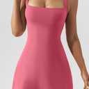 QINSEN Women's Square Neck Bodice Dress Sleeveless Tank Top Stretch Flare Mini Dresses (Pink, XL)
