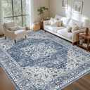 Area Rugs 10x12 Living Room Rug: Washable Rug Soft Vintage Boho Medallion Carpet Indoor Floor Non-Slip Stain Resistant Large Carpets for Bedroom Dining Room Farmhouse Nursery Home Office Blue