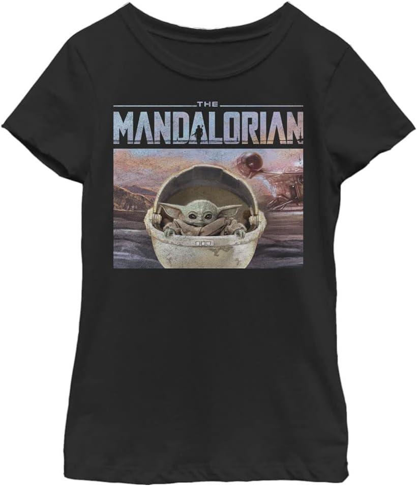 STAR WARS Child Mandalorian Girls Short Sleeve Tee Shirt (Large, Black)