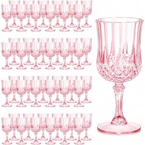 48Pcs Plastic Wine Glasses, 7oz Plastic Goblets for Party, Drinking Glasses Unbreakable Crystal Goblets Reusable Drinkware for Wedding Reception, Grand Event Party Supplies(Pink)