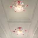 French Glass Flower Ceiling Light Fixture Green Hallway Semi Flush Mount Ceiling Light Nordic Modern Blue White Milk Glass Close to Ceiling Light for Bathroom Farmhouse Foyer Corridor Kitchen