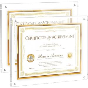 2 Pack Clear Acrylic Frame, Fits 8.5x11, 11x14 and a4 Size Picture or Certificate, No Drill Wall Mounted Photo Frames, Self Adhesive Diploma Frames with Magnetic, Full Frame-11.6x14.6 Inch