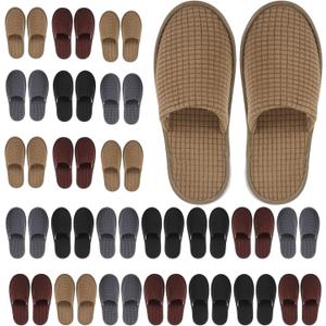 Geyoga 24 Pairs House Slipper for Guest Washable Reusable Soft Non Slip Disposable Slipper for Travel Hotel Spa Wedding Party Shoeless Home Coral Fleece (Large, Dark Color)