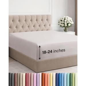 Extra Deep Full Fitted Sheet - Hotel Luxury Single Fitted Sheet Only - Easily Fits 18 inch to 24 inch Mattress - Ultra Soft, Wrinkle & Fade Free w/Extra Deep Pockets - Breathable & Comfy - Light Grey