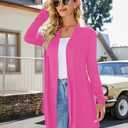 Uvog Women's Draped Front Open Cardigan Casual Long Sleeve Lightweight Cardigans Sweaters Duster (Pink, L)