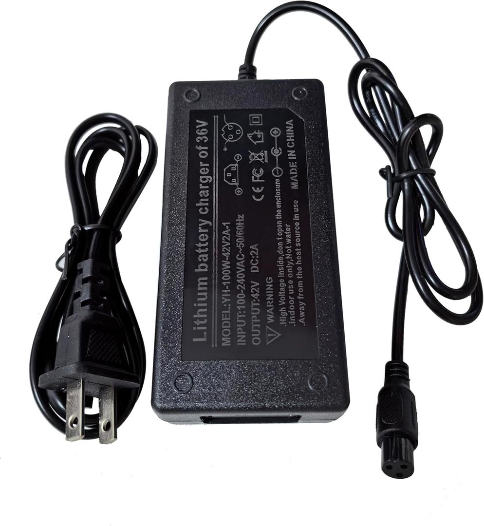 0.31inch 42V 2A Power Adapter with 3-Prong Inline Connector for Dirt Quad, Pocket Mod, Sports Mod 36V Lithium Battery Power Supply - Compact/Portable Charger