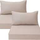 Outdoor Chair Cushions for Patio Furniture, Waterproof Sectional Cushions Replacement Set of 2, 25.6 x 25.6 Inch Cushion and Backrest Pillow with Removable Cover for Sofa Deep Seat Wicker Couch (Khaki)