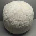 HIGOGOGO Round Stuffed Pouf Ottoman, Long Faux Fur Poufs with Foam Chunk Filling, Fluffy and Furry Pouf Foot Stool Storage Ottoman, 20 X 15 Floor Poufs Foot Rest for Living Room, Beige