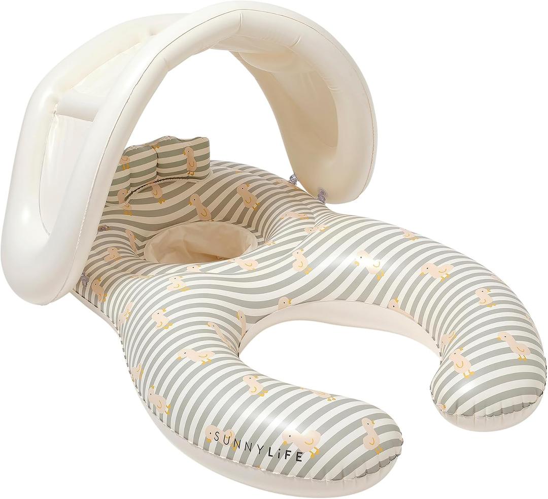 SUNNYLiFE Float Together Baby Seat, Duck Sage Stripe, PVC, 43.31x29.13x25.59 Inches, 1.87 lbs