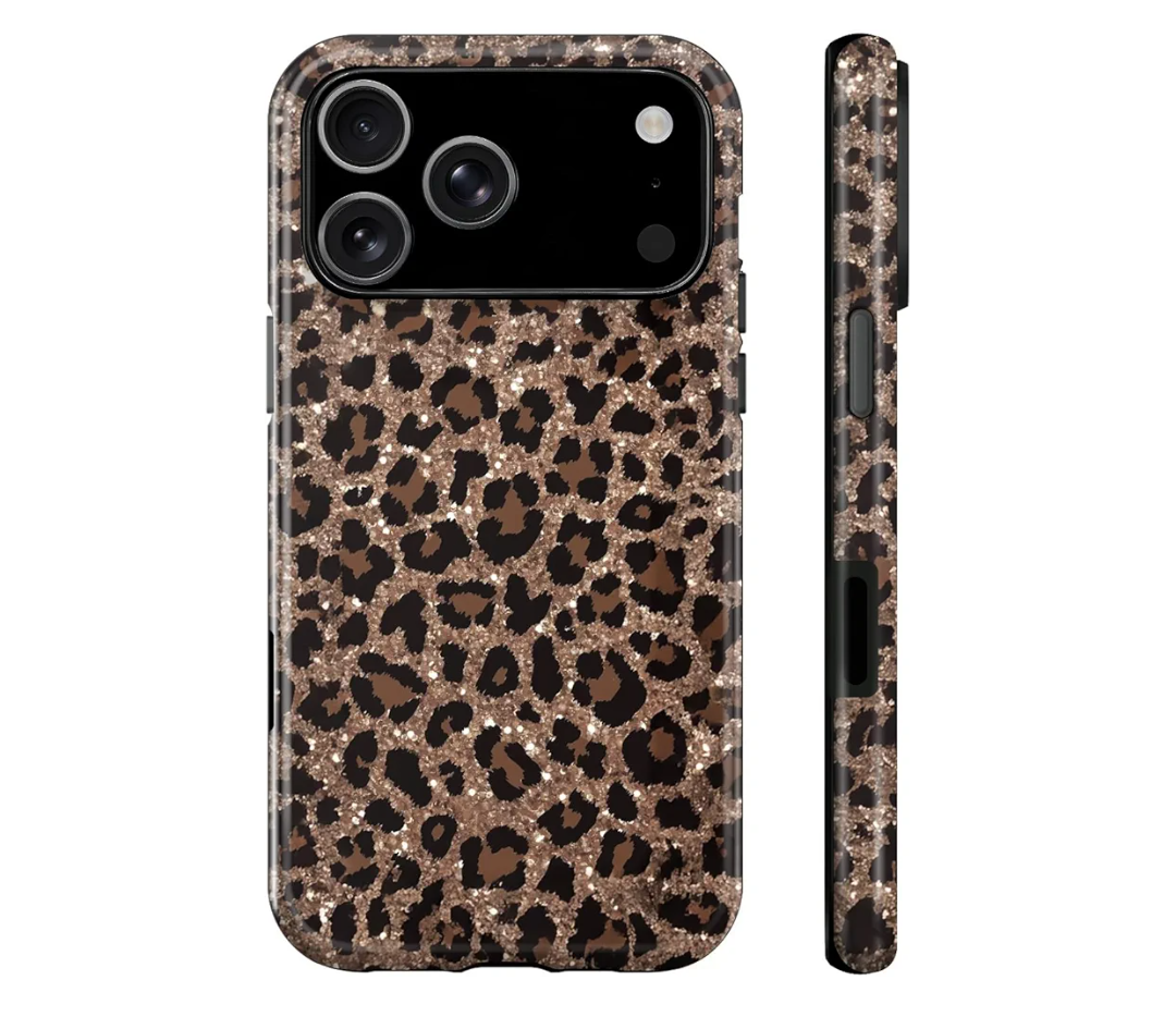 for iPhone 17 Pro Max Case,Luxury Sparkle Leopard Print Pattern Vintage Cheetah Design,Dual Layer Soft TPU Hard PC Bumper Case,Protective Phone Cover for Women Girls-Brown Leopard Print