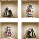 THE NISHA 4 PC Pack Art Magic Pictures Peel and Stick 3D Vinyl Removable Wall Sticker Decals DIY Sticky Backsplash (Lighting Spots), Yoga and Painted Vases 470