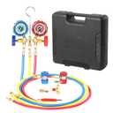 PB Motor Tech 3-Way AC Manifold Gauge Set for R134A, R12, R22 & R502 Refrigerants. with Quick Couplers, 410 Adapter, Can Tap & Valve Core Tool. for AC Maintenance. Includes Plastic Storage Case
