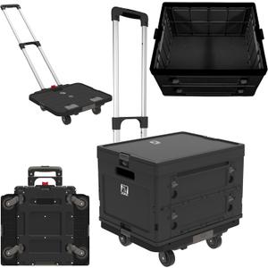 Wellmax WM99800BK Rolling Crate Cart with Wheels, Foldable Utility Cart for Teachers, Shopping, Office | Silent Wheels, Aluminum Handle, 132 lbs Capacity  Black