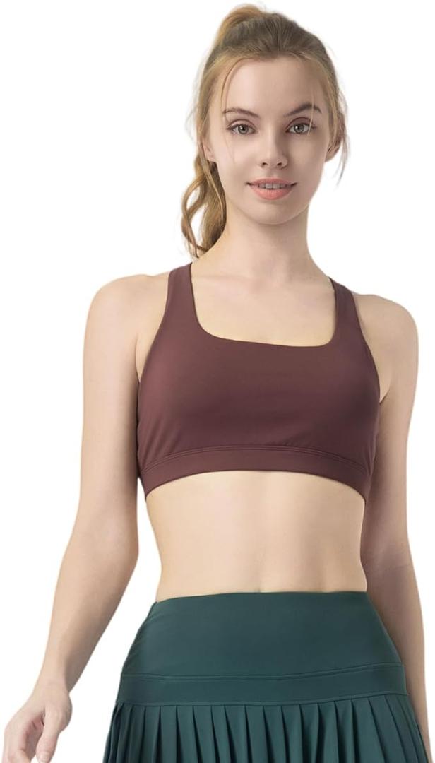 Womens Sports Bra Padded Crisscross Back Medium Support Sports Bras with Removable Cups for Workout Yoga, XL