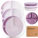 KeaBabies Suction Plates with Lids for Baby - 3-Pack 100% Silicone Toddler Plates with Suction, Divided, BPA-Free Baby Led Weaning Essentials for Kids, Dishwasher, Microwave Safe, Durable (Amethyst)