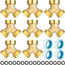 JaGely 8 Pack Garden Hose Splitter 2 Way Heavy Duty Brass Hose Spigot Adapter Y Valve Garden Hose Connector 3/4" Inch Thread Splitter Adapter with 16 Rubber Hose Washers
