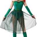 Spooktacular Creations 9 Pcs Green Ivy Costume, Womens Halloween Costumes 2025 with Wig for Cosplay Parties Comic Con (Green, L)