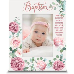 YLOLUL Baptism Picture Frame for Baby Boys and Girls Baptism Photo Frames Baptism Wooden Picture Frame Christening Gifts Baptism Gift for Infant Baby Shower Kids Children Godchild Religious