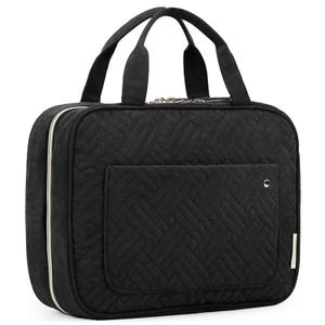 BAGSMART Toiletry Bag Travel Bag with Hanging Hook, Water-resistant Makeup Cosmetic Bag Travel Organizer for Accessories, Shampoo, Full-size Container, Toiletries (Black, Medium) (EXP 09/27/36)