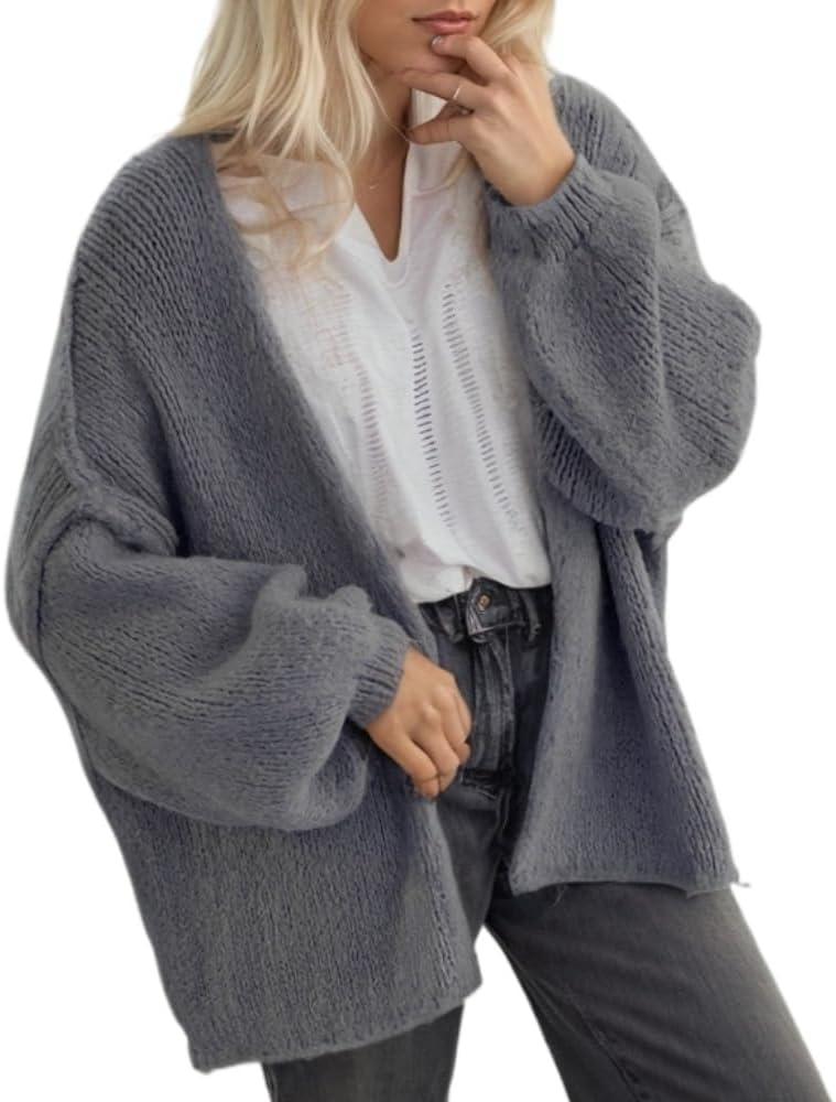 Women Chunky Sweater Y2k Oversized Knit Cardigans Long Sleeve Open Front Knit Sweaters Outwear 2026 Fall Winter Clothes (Small, Dark Grey)