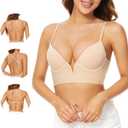 Low Back Bras-Seamless Deep-V Plunge Invisible Backless Bra-Lightly Lined Underwire Halter Multiway Low Cut Bra (Beige, XXL)